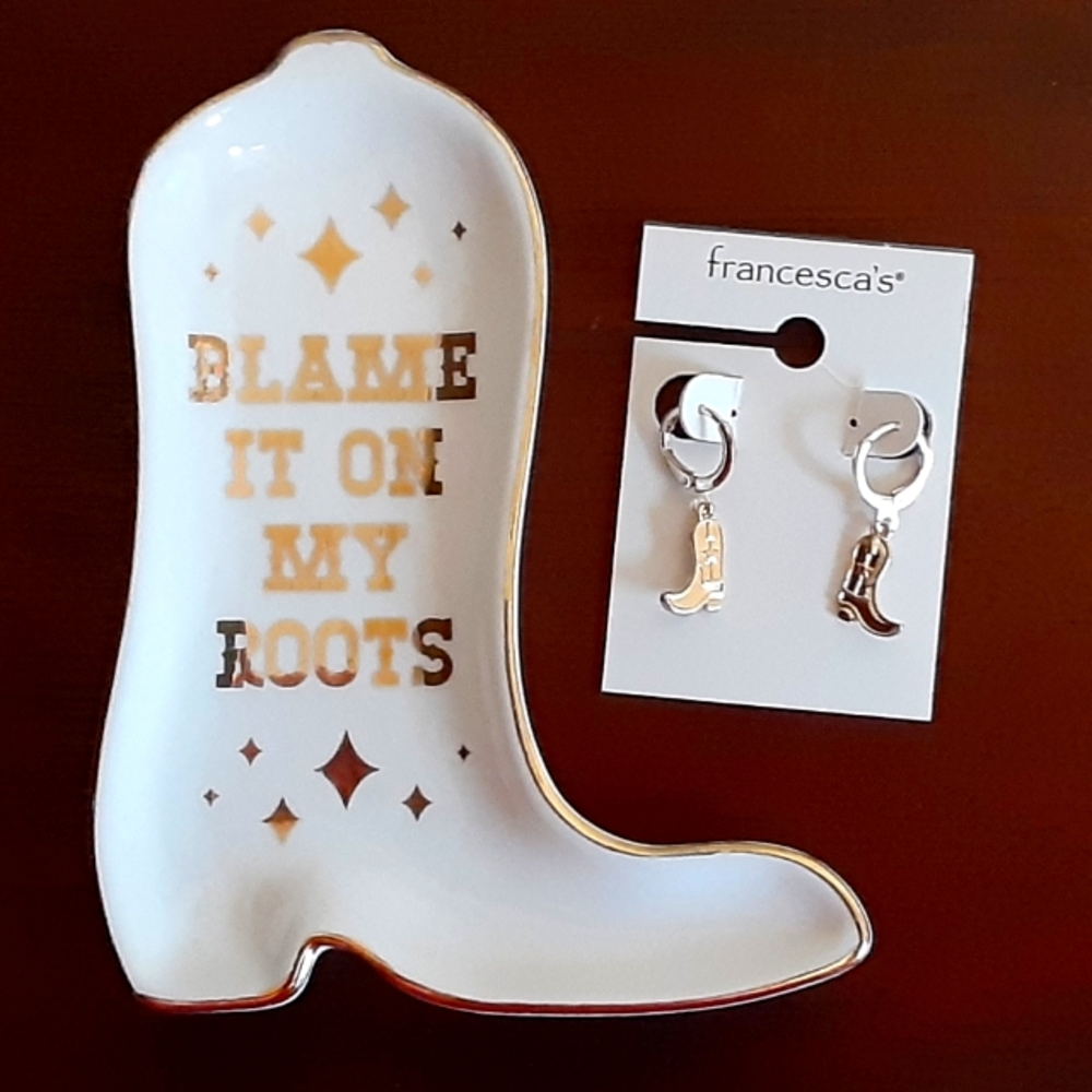 Cowboy Boot Trinket Tray and Earrings